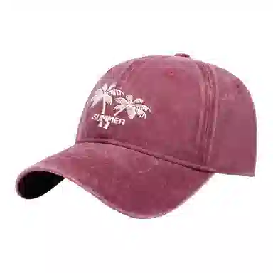 山一丸 韩版刺绣椰树水洗做旧 腈纶 鸭舌帽 男女同款情侣款