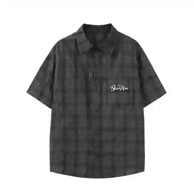 大卫贝肯 韩版复古格子基础款时尚休闲学院风小众褶皱设计随性慵懒感无性别主义宽松百搭轻薄凉爽透气日常通勤翻领短袖衬衫 男女同款