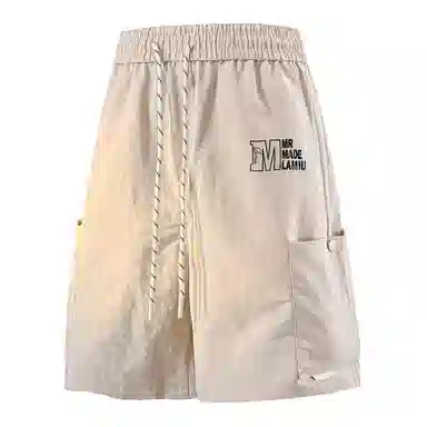 兰缪 美式日系户外日常柔软复古舒适透气运动高街基础款简约印花设计百搭通勤山系宽松清爽直筒潮流垂感纯色系带休闲短裤 男女同款