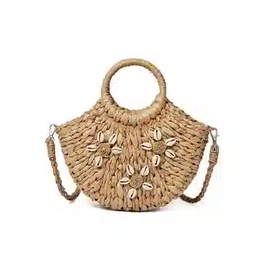 红蜻蜓 时尚复古百搭度假慵懒风简约 织物 手提包 女款 杏色/棕色