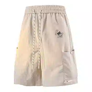 兰缪 美式日系户外日常柔软复古舒适运动透气高街简约基础款印花设计百搭通勤山系宽松清爽直筒潮流垂感纯色系带休闲短裤 男女同款