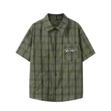 大卫贝肯 韩版复古格子基础款时尚休闲学院风小众褶皱设计随性慵懒感无性别主义宽松百搭轻薄凉爽透气日常通勤翻领短袖衬衫 男女同款