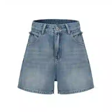 【dme】 休闲中高腰宽松水洗透气耐磨纯色直筒五分牛仔短裤 女款