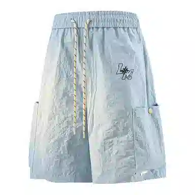 兰缪 美式日系户外日常柔软复古舒适运动透气高街简约基础款印花设计百搭通勤山系宽松清爽直筒潮流垂感纯色系带休闲短裤 男女同款