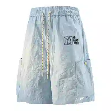 兰缪 美式日系户外日常柔软复古舒适透气运动高街基础款简约印花设计百搭通勤山系宽松清爽直筒潮流垂感纯色系带休闲短裤 男女同款