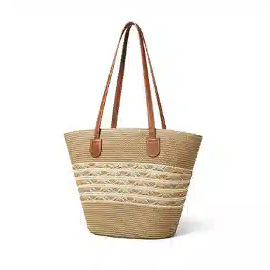 红蜻蜓 夏日百搭海滩度假风高颜值时尚休闲气质通勤简约轻便旅游 合成革拼织物 单肩包托特包 女款 摩卡棕