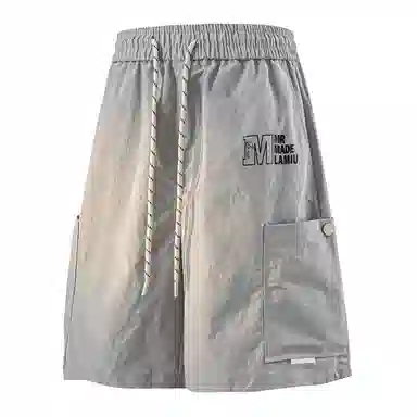 兰缪 美式日系户外日常柔软复古舒适透气运动高街基础款简约印花设计百搭通勤山系宽松清爽直筒潮流垂感纯色系带休闲短裤 男女同款