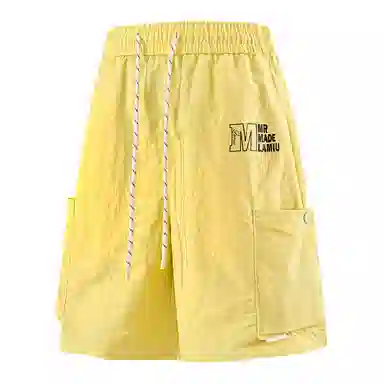 兰缪 美式日系户外日常柔软复古舒适透气运动高街基础款简约印花设计百搭通勤山系宽松清爽直筒潮流垂感纯色系带休闲短裤 男女同款