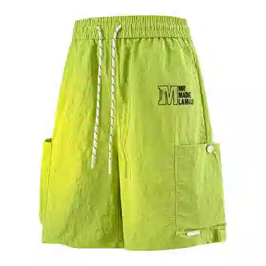 兰缪 美式日系户外日常柔软复古舒适透气运动高街基础款简约印花设计百搭通勤山系宽松清爽直筒潮流垂感纯色系带休闲短裤 男女同款