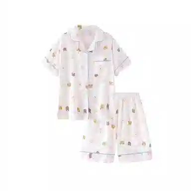 夏芬妍 柔软舒适派对萌宠云朵棉开衫家居服亲肤休闲短袖短裤时尚可外穿睡衣套装 女款 杏色