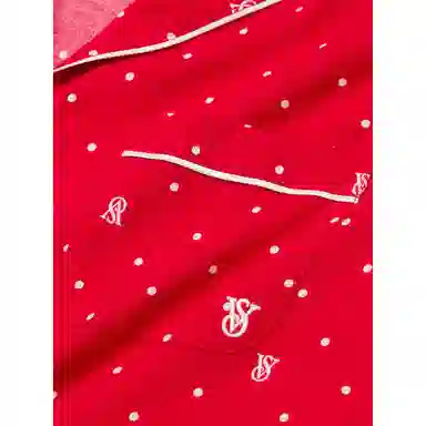Victoria's Secret Flannel Long Pajama Set LIPSTICK LOGO DOTS