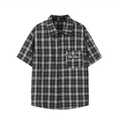 大卫贝肯 韩版复古格子基础款时尚休闲学院风小众褶皱设计随性慵懒感无性别主义宽松百搭轻薄凉爽透气日常通勤翻领短袖衬衫 男女同款