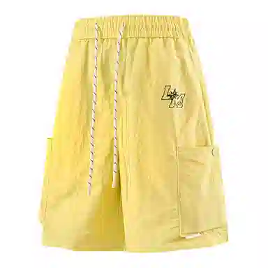 兰缪 美式日系户外日常柔软复古舒适运动透气高街简约基础款印花设计百搭通勤山系宽松清爽直筒潮流垂感纯色系带休闲短裤 男女同款