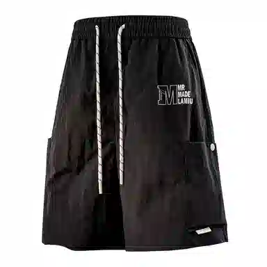 兰缪 美式日系户外日常柔软复古舒适透气运动高街基础款简约印花设计百搭通勤山系宽松清爽直筒潮流垂感纯色系带休闲短裤 男女同款