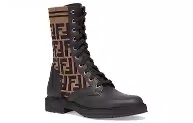 Fendi FF Motif Leather Biker Boots Black