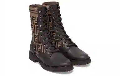 Fendi FF Motif Leather Biker Boots Black