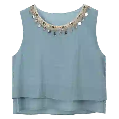 谜秀 流苏织带拼接无袖裙装套装 女款