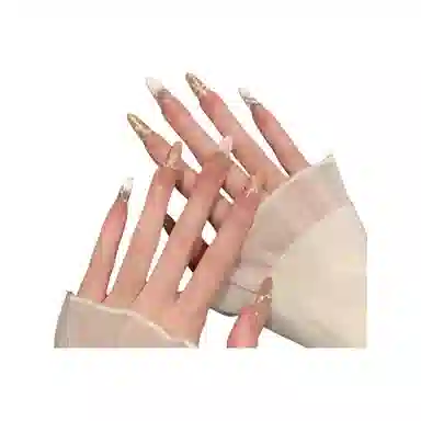 柚予颜 法式猫眼渐变极光手绘爱心蝴蝶结穿戴甲  杏仁粉色晕染 纯欲