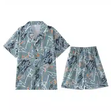 兰缪 凉感冰丝男士夏季短袖薄款夏天青少年男生家居服睡衣套装 男款