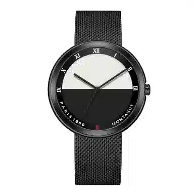 梦特娇 简约手表时尚 新概念腕表 石英机芯 网带表带 国表 男女同款 黑色表盘 防水