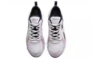 特步 透气轻便 低帮 跑步鞋 女款 米灰粉