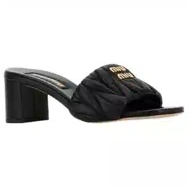 Miu Miu Leather Square Toe Mule Black 5.5cm