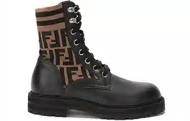Fendi Leather Printed Lace-up Martin Boots