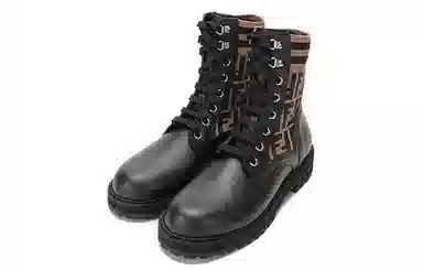 Fendi Leather Printed Lace-up Martin Boots