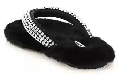 Alexander Wang Crystal Faux Fur Slides Black