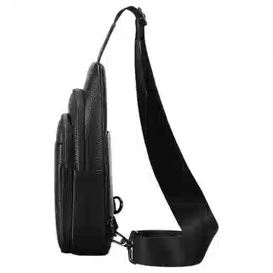 老人头 简约休闲时尚商务通勤 头层牛皮 单肩斜挎胸包 男款 黑色