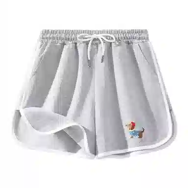 棉致 卡通小狗简约个性百搭舒适纯棉透气系带抽绳包边撞色印花微宽松三分休闲短裤 女款