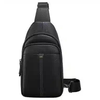 老人头 简约休闲时尚商务通勤 头层牛皮 单肩斜挎胸包 男款 黑色