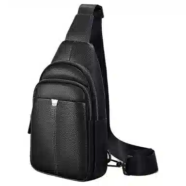 老人头 简约休闲时尚商务通勤 头层牛皮 单肩斜挎胸包 男款 黑色