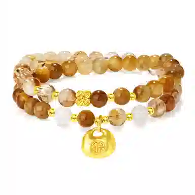 蔻斯琦 【福气满满 平安喜乐】新中式小胖福多宝 国风富贵如意招财转运文玩 增强运势 好运处理 黄水晶 手串 男女同款情侣款