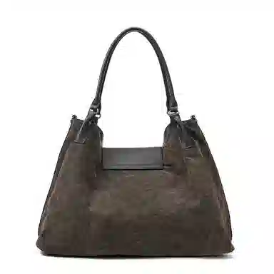 黑田矢衛 苔岩做旧手抓纹托特包锁扣小众拼接高级感松弛感通勤流浪包手提斜挎包 帆布 砺锁 单肩包 大号 男女同款情侣款 褐绿色