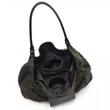 黑田矢衛 苔岩做旧手抓纹托特包锁扣小众拼接高级感松弛感通勤流浪包手提斜挎包 帆布 砺锁 单肩包 大号 男女同款情侣款 褐绿色