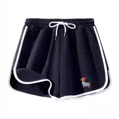 棉致 卡通小狗简约个性百搭舒适纯棉透气系带抽绳包边撞色印花微宽松三分休闲短裤 女款