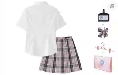 东鲸岁时记 学院风简约设计修身收腰显瘦短袖刺绣衬衫百褶裙裙装套装 女款