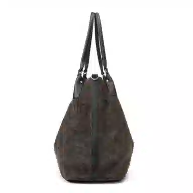 黑田矢衛 苔岩做旧手抓纹托特包锁扣小众拼接高级感松弛感通勤流浪包手提斜挎包 帆布 砺锁 单肩包 大号 男女同款情侣款 褐绿色