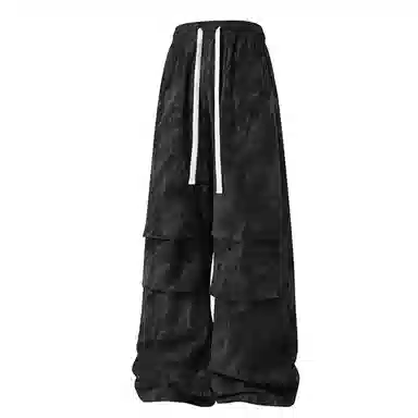 顶峰保罗 扎染速干高街阔腿无性别主义长裤宽松松紧腰透气褶皱百搭弹力潮牌休闲裤 男女同款