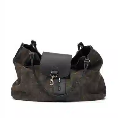 黑田矢衛 苔岩做旧手抓纹托特包锁扣小众拼接高级感松弛感通勤流浪包手提斜挎包 帆布 砺锁 单肩包 大号 男女同款情侣款 褐绿色