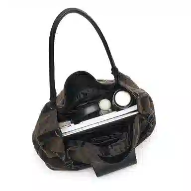 黑田矢衛 苔岩做旧手抓纹托特包锁扣小众拼接高级感松弛感通勤流浪包手提斜挎包 帆布 砺锁 单肩包 大号 男女同款情侣款 褐绿色