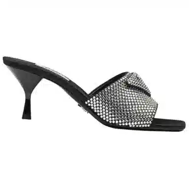Prada Crystal Satin Wedge Sandals Black