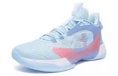 特步 耐磨透气低帮篮球鞋 蓝粉淡紫
