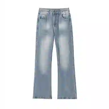 布客行 美式高街复古做旧水洗百搭显高显瘦潮流休闲微喇直筒裤牛仔裤 男女同款