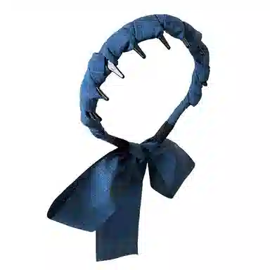 蒙妮 复古牛仔蓝飘带编发头箍 布艺 发箍 女款