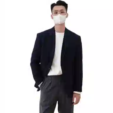 沐诚阳译 外套男士定制水滴袋双珠边米兰眼瀑布袖轻熟风宽松直筒阔腿裤复古休闲西服西装 男款