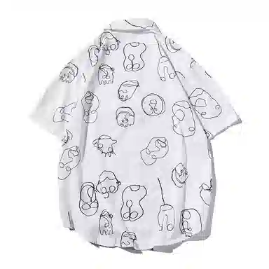 乱步 清凉夏季沙滩趣味美式个性小众时尚潮牌青少年学生短袖衬衫 男女同款