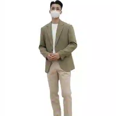 沐诚阳译 外套男士定制水滴袋双珠边米兰眼瀑布袖轻熟风宽松直筒阔腿裤复古休闲西服西装 男款