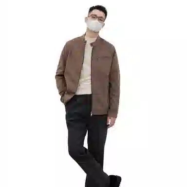 沐诚阳译 合身款麂皮绒立领休闲复古简约长袖夹克外套 男款